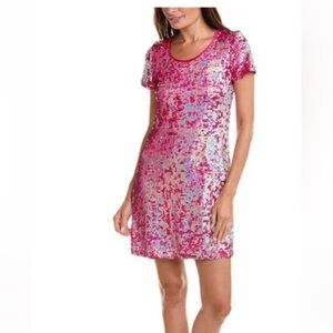 NWT Isaac Mizrahi Pink Sequin Shift Mini Dress